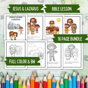 Jesus Raises Lazarus Bible Story Lesson, Bible Story Printable Coloring Pages, Christian Homeschool Morning Time, Sunday School Bible Poster