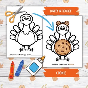 Disguise a Truthahn Thanksgiving druckbare Fertigkeit für Kinder und Kleinkinder, Keks Truthahn in Disguise, Truthahn Papierpuppe druckbare Fertigkeit für Kinder