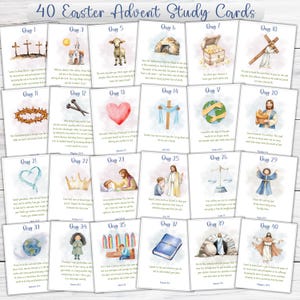 Easter Advent Bible Study Cards, Holy Week Countdown Devotional Scripture Cards, Easter Story Activities for Kids, Lent Printable Calendar