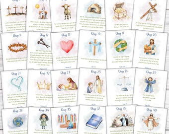 Easter Advent Bible Study Cards, Holy Week Countdown Devotional Scripture Cards, Easter Story Activities for Kids, Lent Printable Calendar