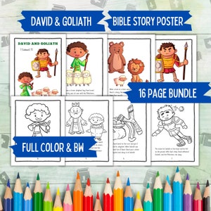 David und Goliath Kinderbibellektion, Kinderbibelhelden, die bedruckbare Seite färben, christliche Homeschool-Morgenzeit, Sonntagsschulbibelplakat