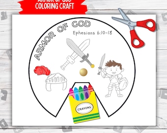 Rueda para colorear de la armadura de Dios, página para colorear imprimible de la armadura de Dios, actividad escolar dominical completa de la armadura de Dios para niños, manualidad bíblica de la Escuela Bíblica de Verano