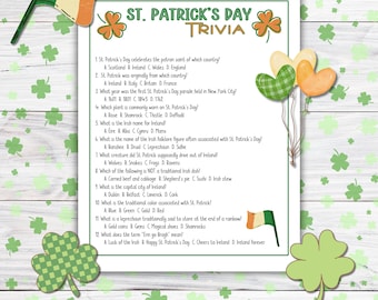 St. Patrick's Day Trivia Game, Printable St Patrick's Day Games, St. Patrick's Kids Games, St. Paddy's Group Games, Ice Breaker Irish Games