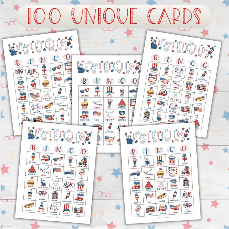 Patriotic Bingo Game, Printable USA 250th Anniversary, 4th of July ...
