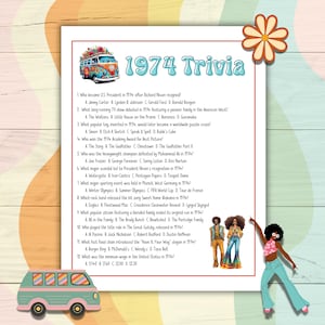 1974 Trivia Game Printable, Born in 1974 Birthday 51st Birthday Party, 51st Anniversary, 51st Class Reunion, 1974 Trivia Games for Seniors