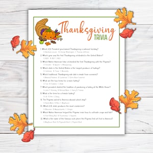 Thanksgiving Trivia Game, Printable Thanksgiving Game, Thanksgiving Game for Kids, Thanksgiving Game for Adults, Printable Thanksgiving Game