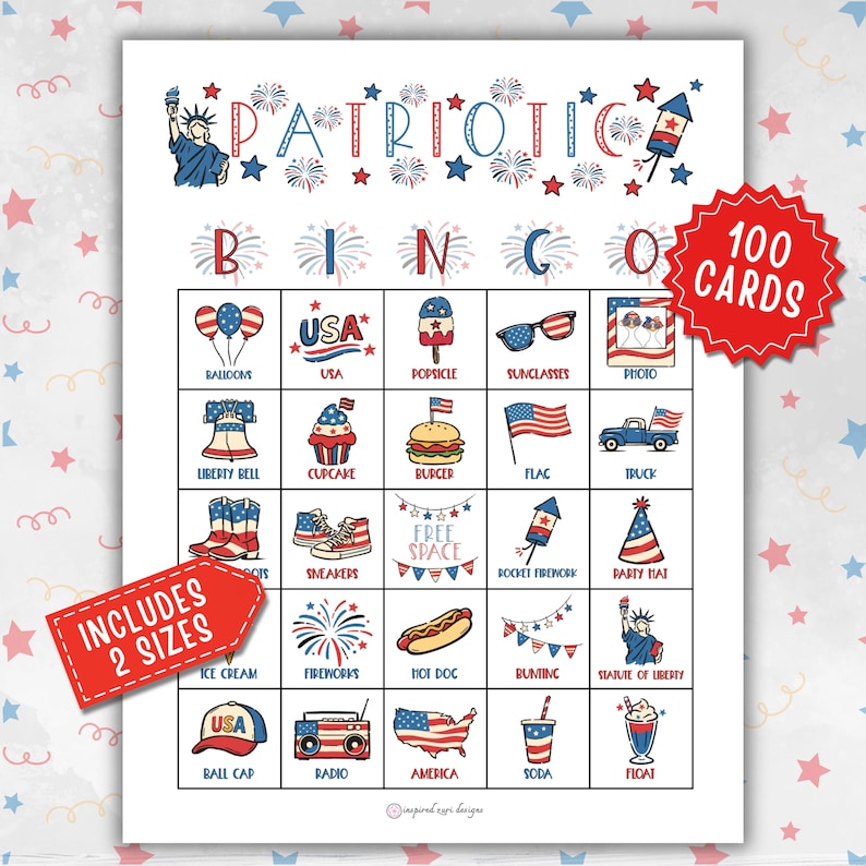 Patriotic Bingo Game, Printable USA 250th Anniversary, 4th of July ...