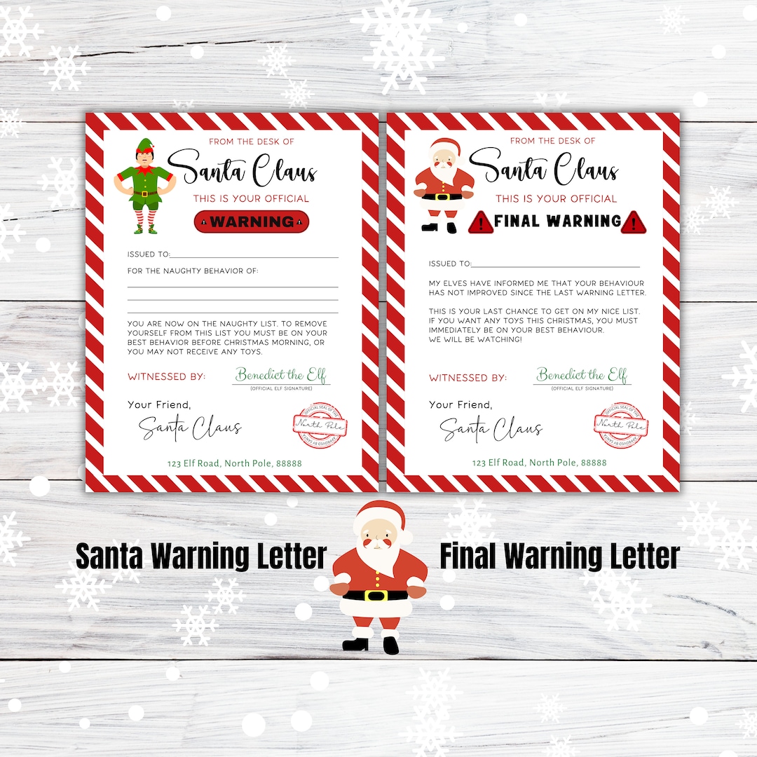 Santa Warning Letter, Naughty List Warning, Naughty List Letter, Letter ...