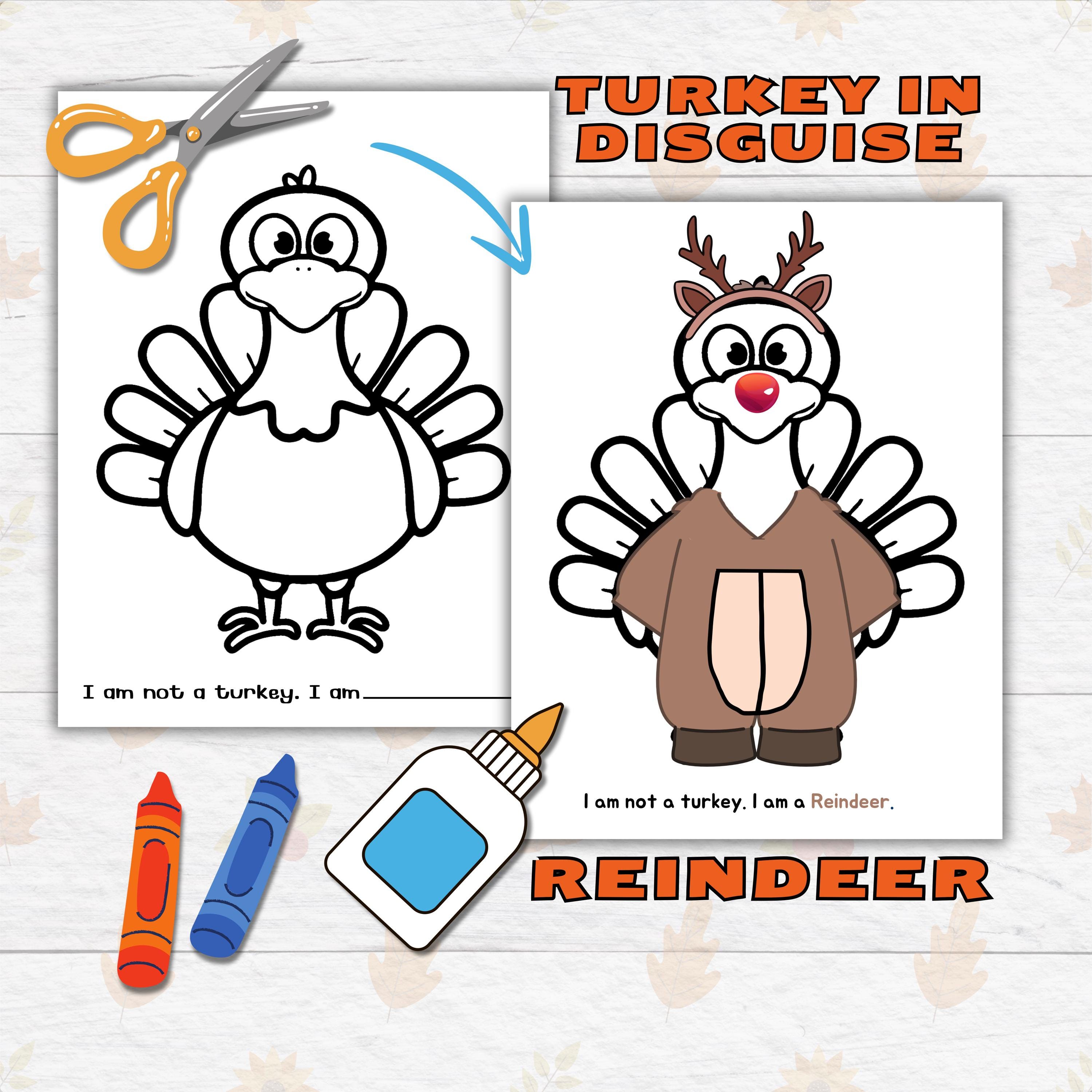 disguise a turkey thanksgiving printable crafts for kids and toddlers,  reindeer turkey in disguise, turkey paper doll printable craft