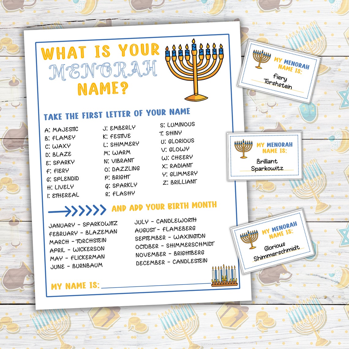 Hanukkah Menorah Name Game, Hanukkah Printable Menorah Name Game ...
