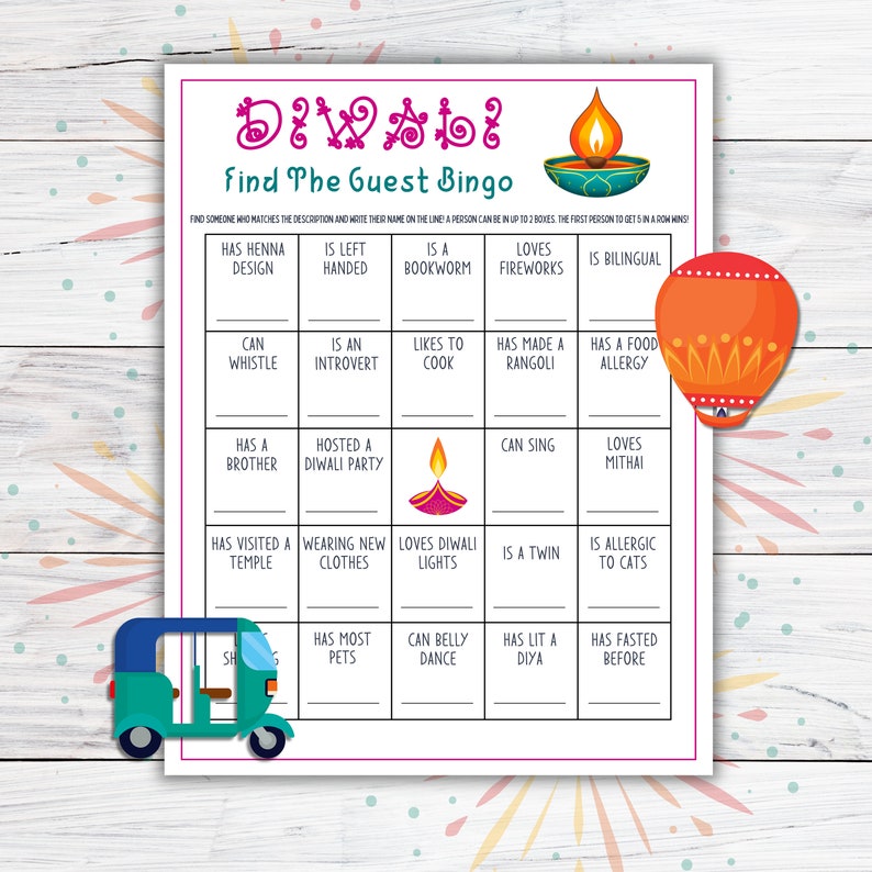 Diwali Find the Guest Bingo, Diwali Printable Mix and Mingle Bingo ...