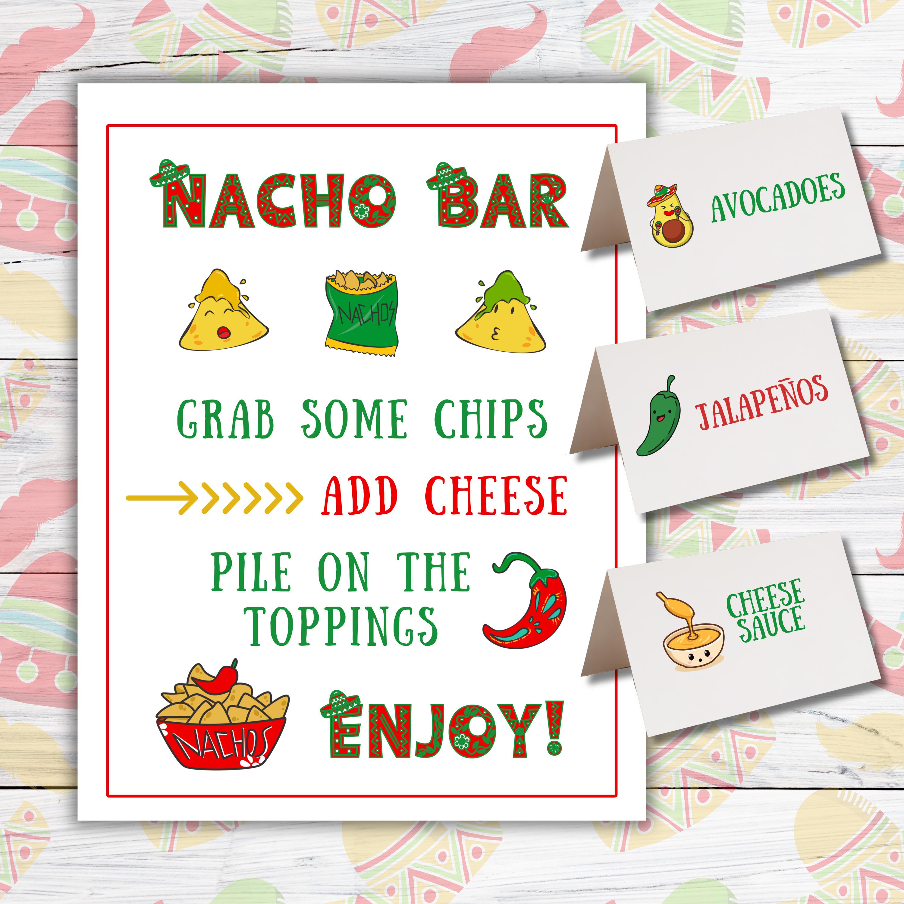 Nacho Card Nacho Bar Sign and Table Cards, Printable Make Your Own Nacho Sign ...