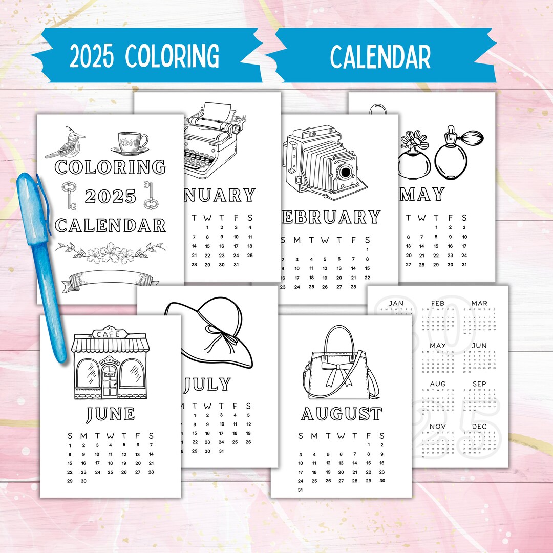 2025 Minimalist Coloring Calendar, Cute Feminine Calendar, 2025 Desk ...
