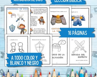 Armadura de Dios Lección Bíblica, Spanish Armor of God Bible Story Lesson, Armor of God Printable Coloring Pages, Sunday School Bible Poster