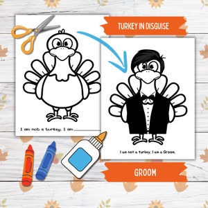 Disguise a Truthahn Thanksgiving Printable Crafts für Kinder und Kleinkinder, Bräutigam Truthahn in Disguise, Truthahn Papier Puppenkleidung Printable Crafts