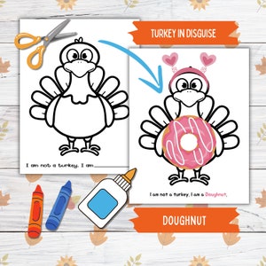 Disguise a Truthahn Thanksgiving druckbare Fertigkeit für Kinder und Kleinkinder, Donut Truthahn in Disguise, Truthahn Papierpuppe druckbare Fertigkeit für Kind