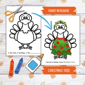 Disguise a Truthahn Thanksgiving druckbare Fertigkeit für Kinder und Kleinkinder, Weihnachtsbaum Truthahn in Verkleidung, druckbare Fertigkeit Truthahn Papierpuppe