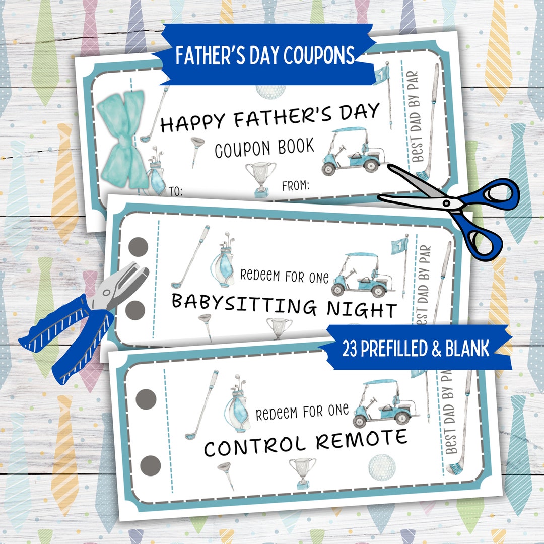 Father's Day Printable Coupon Book, Fathers Day Golf DIY Craft Gift for ...