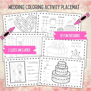 Wedding Coloring Pages and Activity Placemat Book, Kids Wedding Activities Paper Placemats, Kids Activity Wedding Table Games Coloring Pages