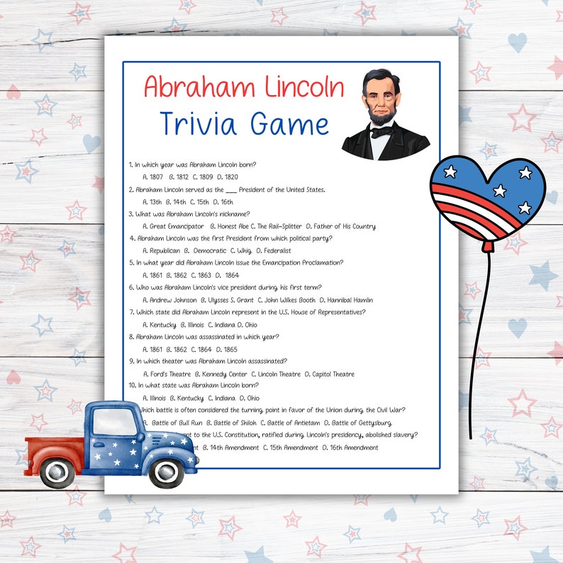 Abraham Lincoln Trivia Game, US Presidents Trivia Questions, Homeschool ...