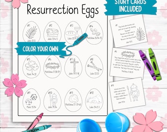 Resurrection Eggs Coloring Pages, Easter Story Study Cards, Holy Week Printable Egg Hunt, Color Your Own Resurrection Easter Eggs for Kids