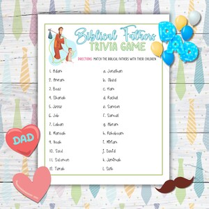 Biblical Fathers Bible Trivia Game Printable, Bible Trivia Icebreaker Group Games, Sunday School Bible Games for Kids, Youth Group Games