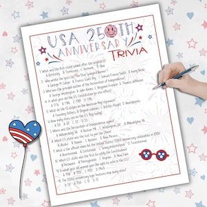 USA 250th Anniversary Trivia Game, Printable America 250th Games for ...