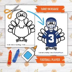 Verkleiden sich ein Truthahn Thanksgiving druckbare Fertigkeit für Kinder und Kleinkinder, Fußballspieler Türkei in Verkleidung, Türkei Papierpuppe druckbare Fertigkeit