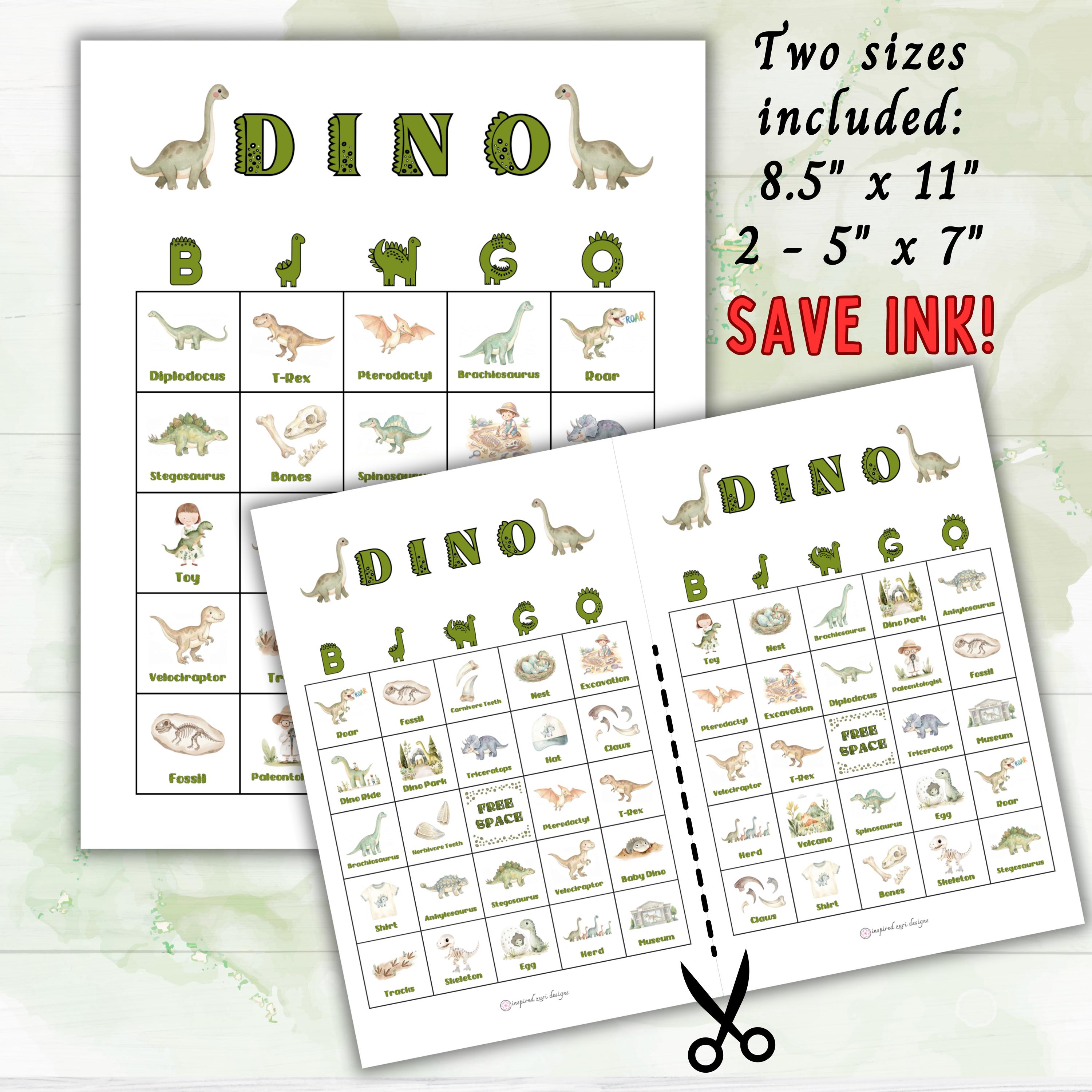 Dinosaur Bingo Game, Printable Dinosaur Birthday Party Game for Kids ...