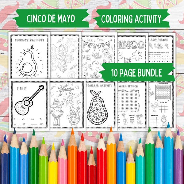 Cinco de Mayo : coloriages et livre d'activités, jeux de fête mexicains fiesta, lot de pages à colorier pour fêtes à thème mexicain, jeux Cinco de Mayo