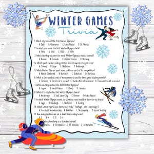 Winter Games Trivia Game, Printable 2026 Winter Games Trivia, Winter Sports Party Games, Snow Day Activity, Winter Games for Kids and Adults