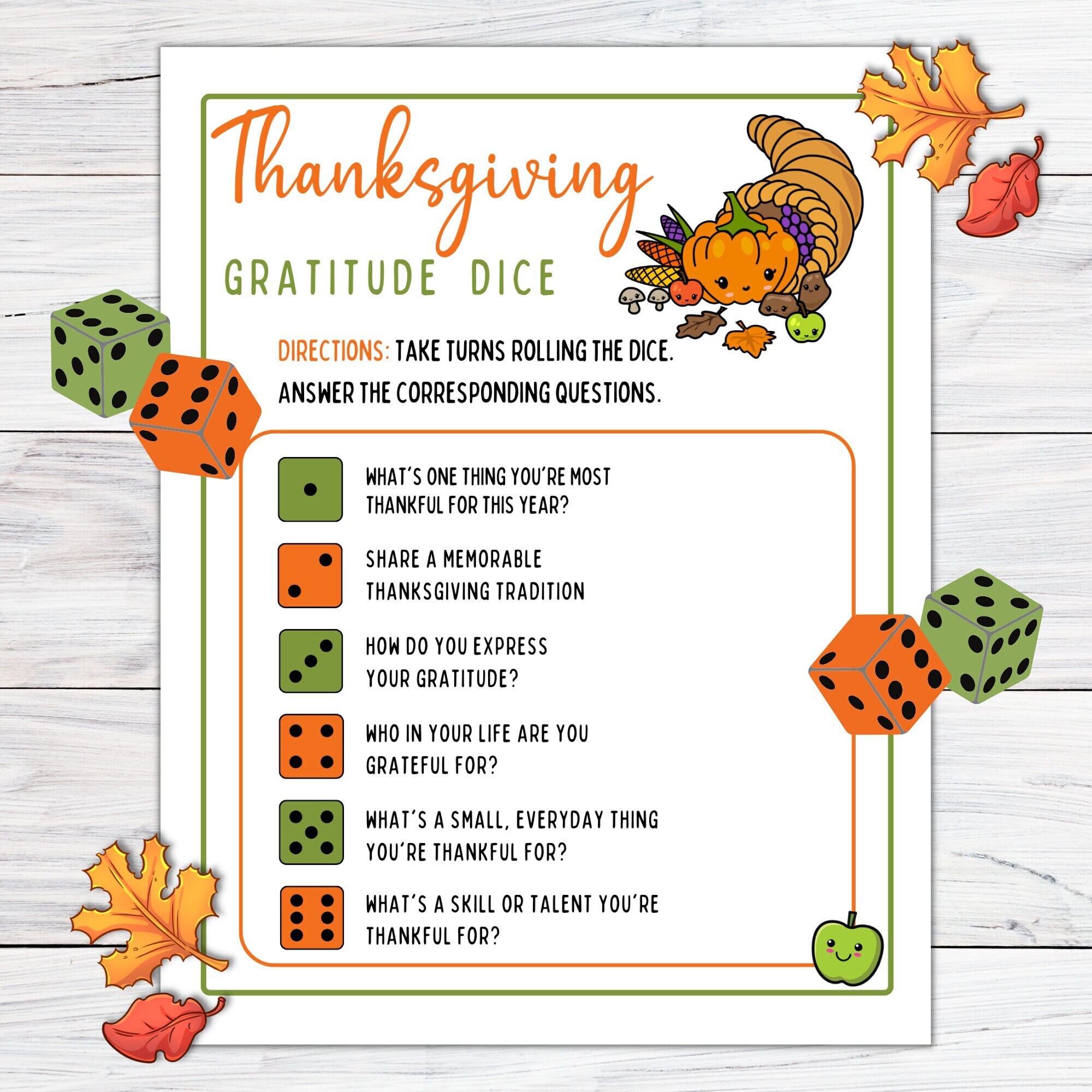Thanksgiving Gratitude Game, Thanksgiving Party Game, Friendsgiving Game, Thanksgiving Kids Game, Thanksgiving Dice Game, Office Party Game