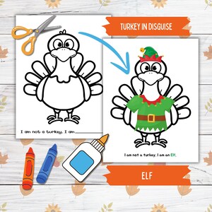 Verkleiden sich ein Truthahn Thanksgiving druckbare Fertigkeit für Kinder und Kleinkinder, Elfe Truthahn in Verkleidung, Truthahn Papier Puppenkleidung druckbare Bastelkits
