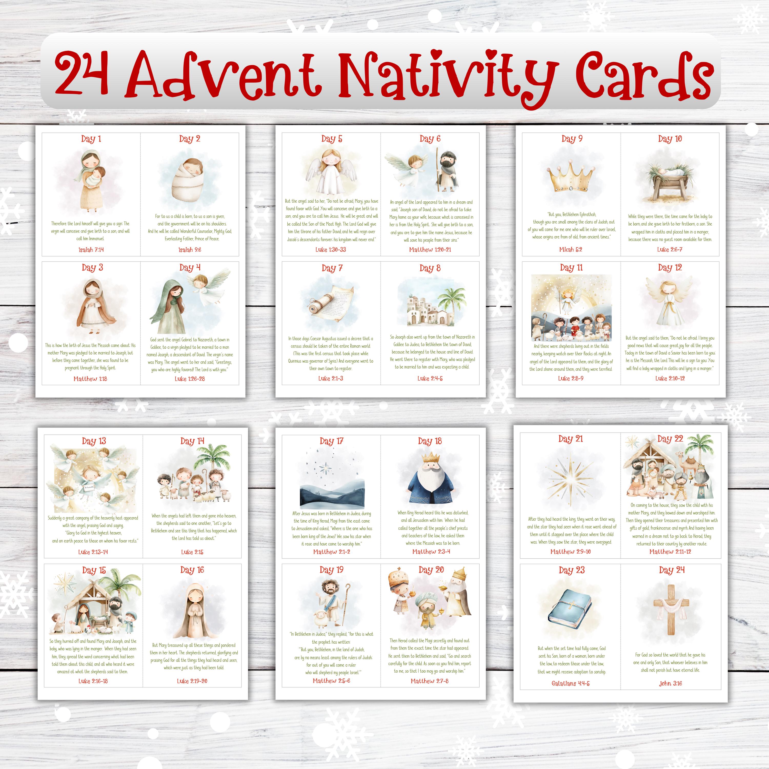 Advent Nativity Story Scripture Cards Printable, Advent Religious ...