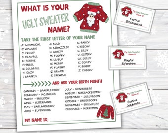 Ugly Christmas Sweater Name Game, Printable Ugly Christmas Sweater ...