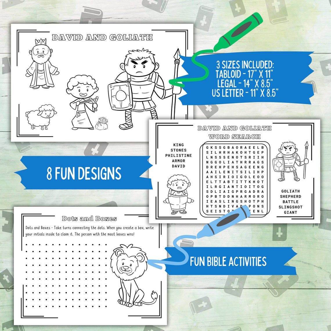 David and Goliath Coloring Activity Placemat, Printable Childrens Bible ...