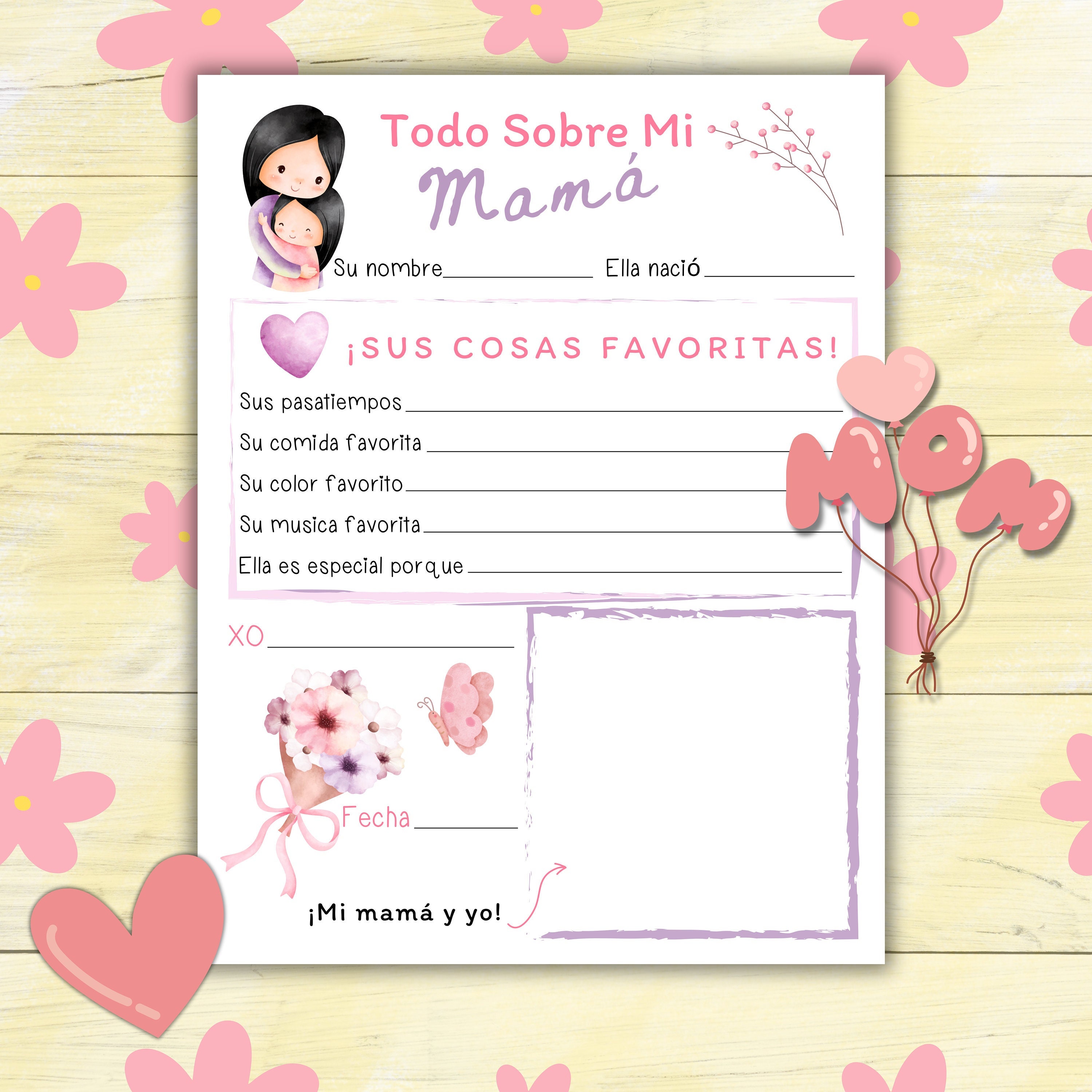 Todo Sobre Mi Mamá, Día De Las Madres Manualidades De Los Niños, Regalo Para Mamá, Spanish Mother's Day, Mother's Day Keepsake Gift from Kid