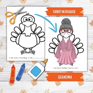 Verkleiden sich ein Truthahn Thanksgiving druckbare Kunsthandwerk für Kinder und Kleinkinder, Oma Türkei in Verkleidung, Türkei Papier Puppenkleidung druckbar