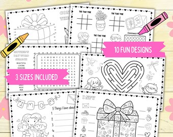 Mother&#39;s Day Coloring Activity Placemat, Mother&#39;s Day Printable Activities Kawaii Kid Coloring Page Bundle, Kid Activity Book Paper Placemat