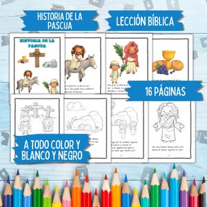 Historia de la Pascua Lección Bíblica, Lección de Historia Bíblica de Pascua en Español, Páginas para colorear de la Biblia imprimibles de Semana Santa para niños, Escuela Dominical