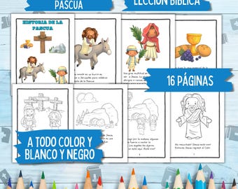 Historia de la Pascua Lección Bíblica, Spanish Easter Bible Story Lesson, Holy Week Printable Bible Coloring Pages for Kids, Sunday School