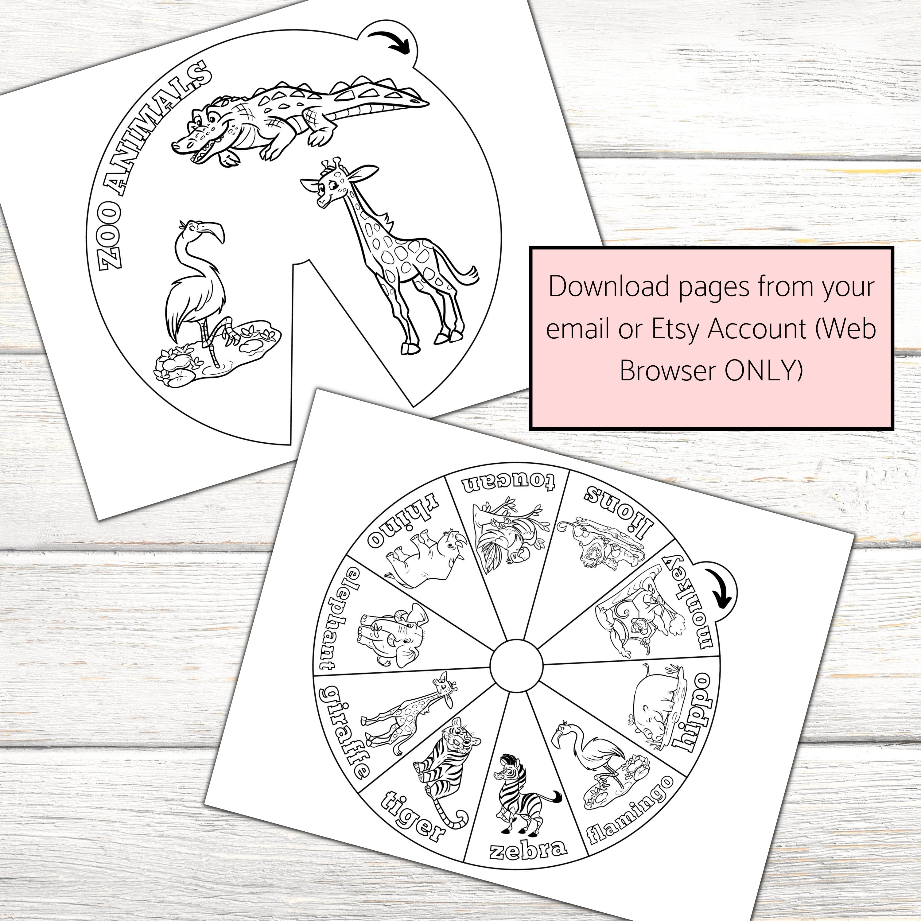 Zoo Animals Coloring Wheel, Realistic Animal Coloring Pages ...