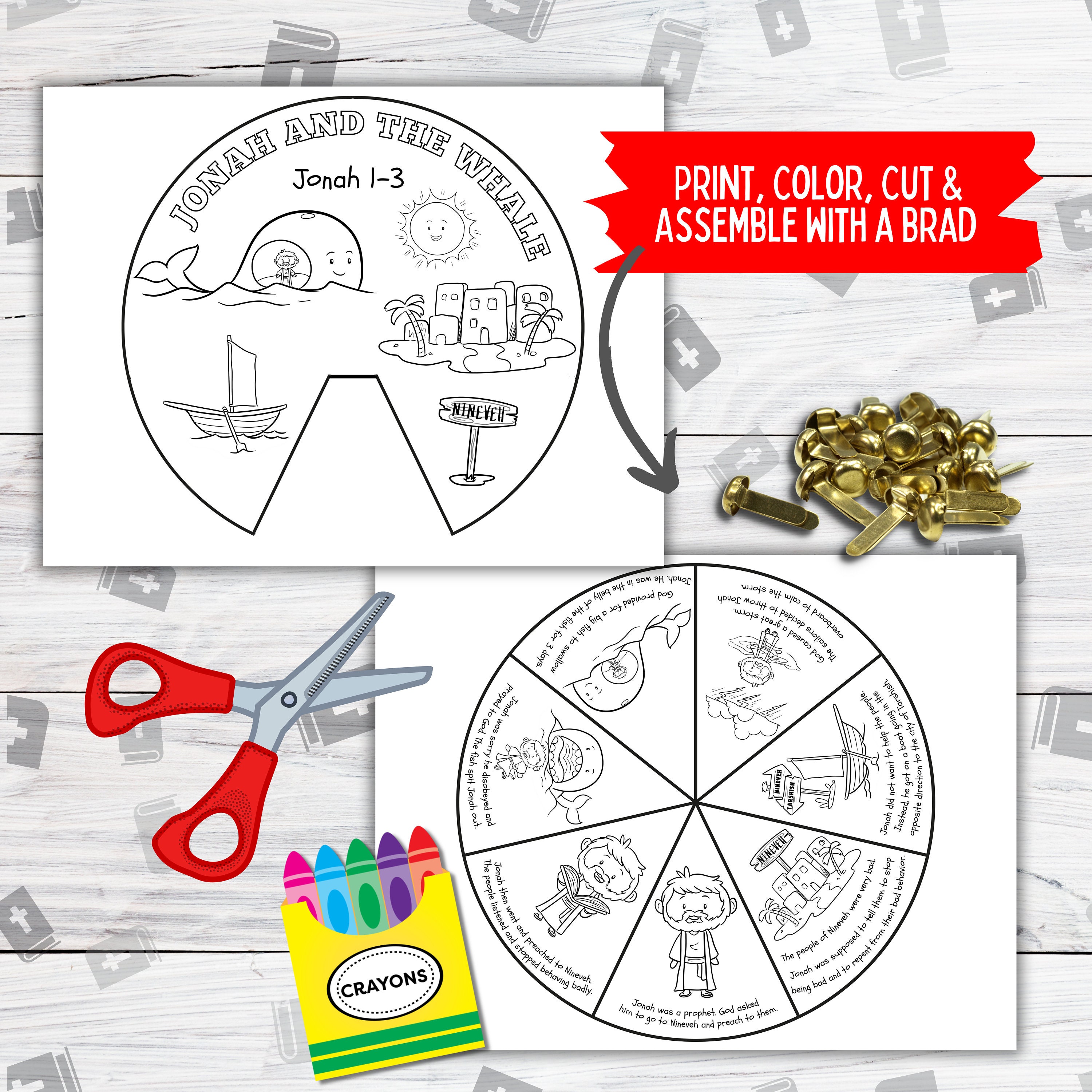 Jonah and the Whale Coloring Spinner Wheel, Childrens Bible Crafts ...