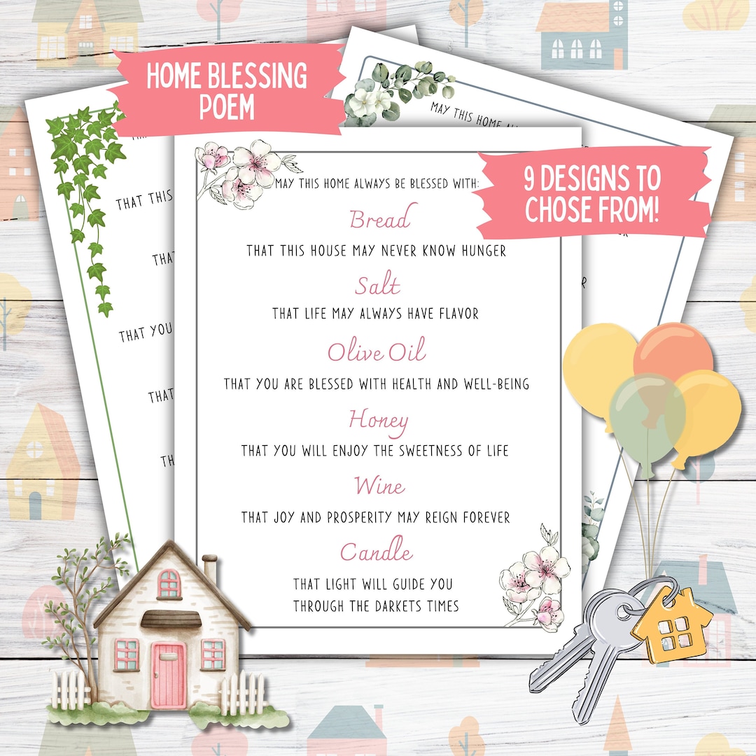 House Blessing Poem, New Homeowner Housewarming Gift Basket Card