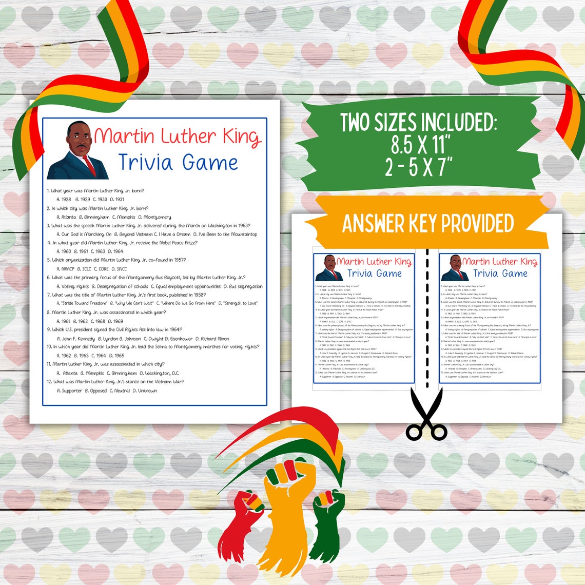 Martin Luther King Trivia Game, Black History Quiz, Black History Month Digital Downloads, Black