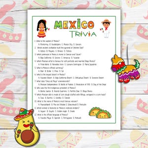 Mexican Trivia Game, Mexico Printable Fiesta Game, Cinco de Mayo Party Game for Kids, Mexican Office Party Game, Mexican Family Reunion Game