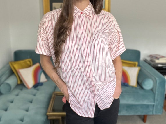 At Last! Vintage Candy Stripe Shirt, Size Small - image 2