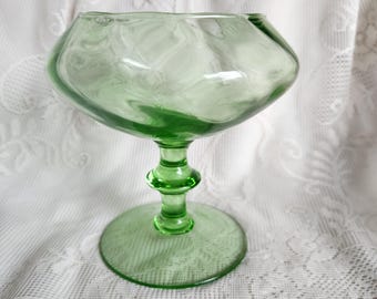 Vintage Green Depression Glass Pedestal Rose Bowl