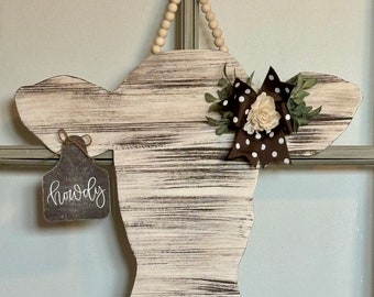 Cow Head Door Hanger |Front Door Sign | Rustic Farmhouse Decor