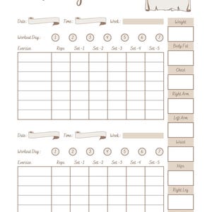 Printable Workout Log Fitness Tracker Goal Planner My Goals Organization System Effective Planning Productivity Tool Gym Journal Weight